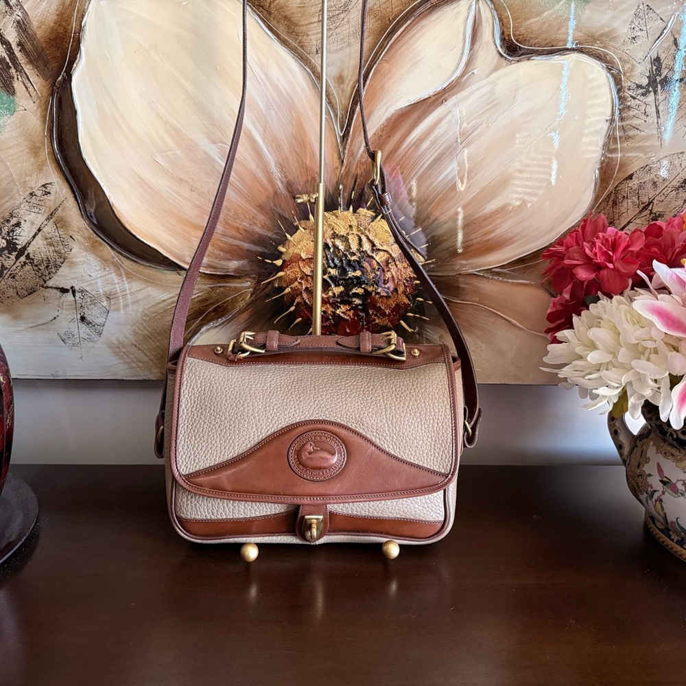 Dooney & Bourke Beige and Brown Leather Crossbody Bag vintage preloved